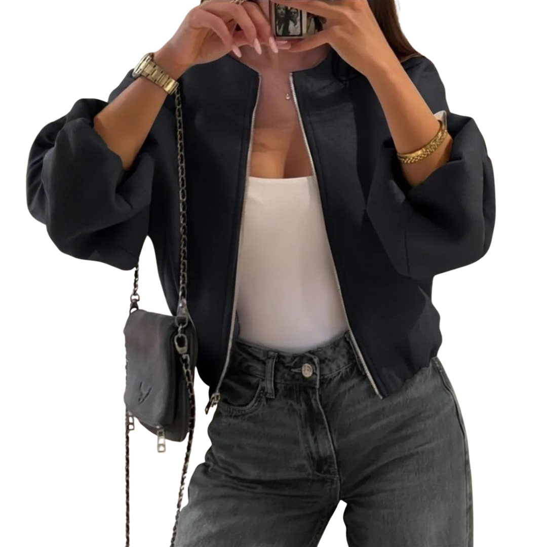 Zip Front Collarless Cropped Jacket 2