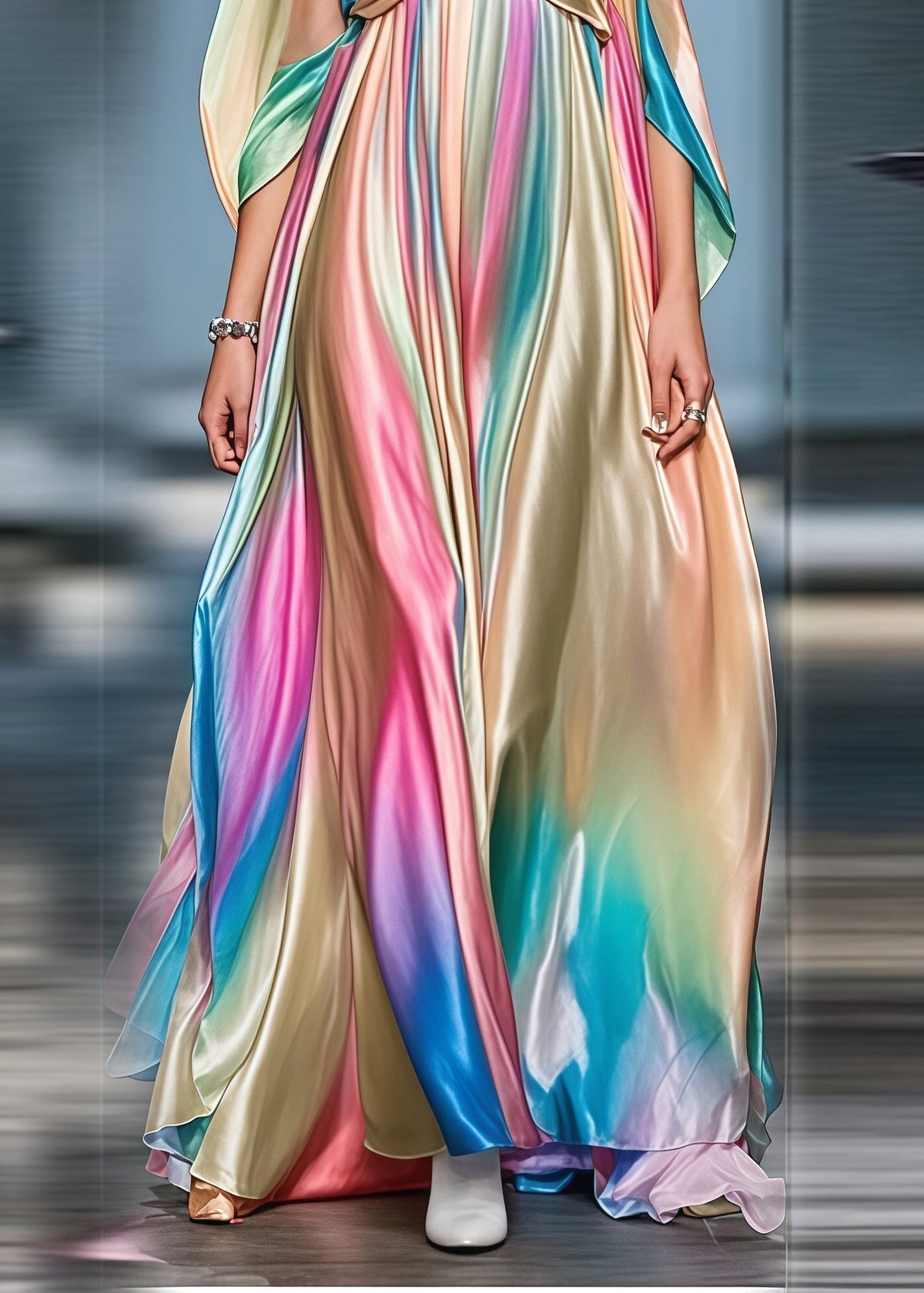 Spaghetti Strap Deep V-Neck Satin Empire Waist Maxi Gown - View 4