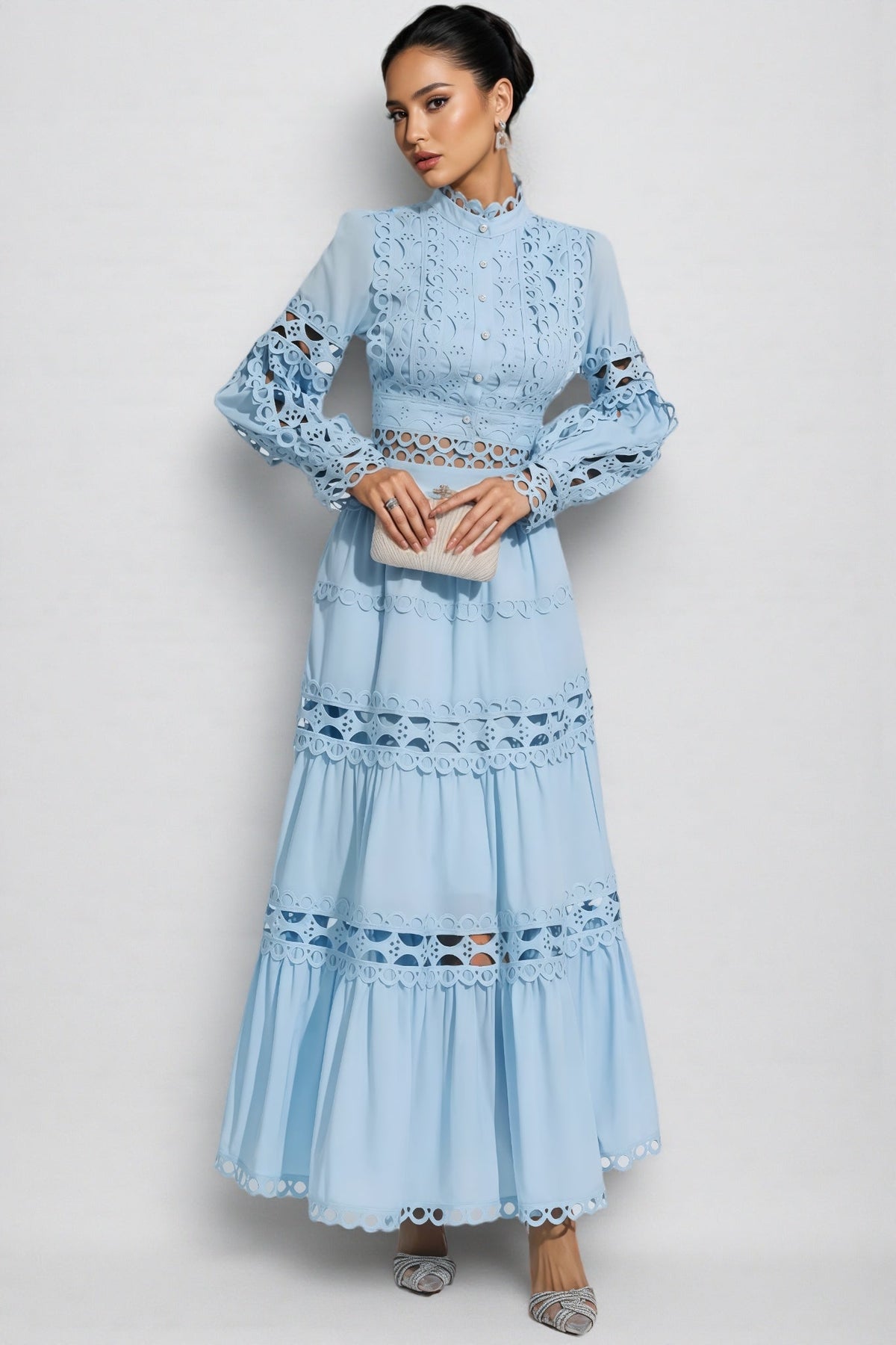 Lysd Blue Lace Hollow Maxi Dress Set - View 2