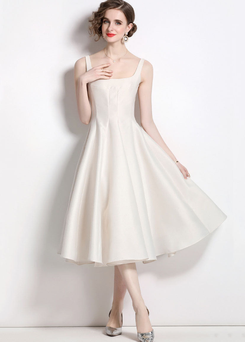 Satin Square Neck Sleeveless Box Pleat Fit and Flare A-Line Midi Dress - View 2