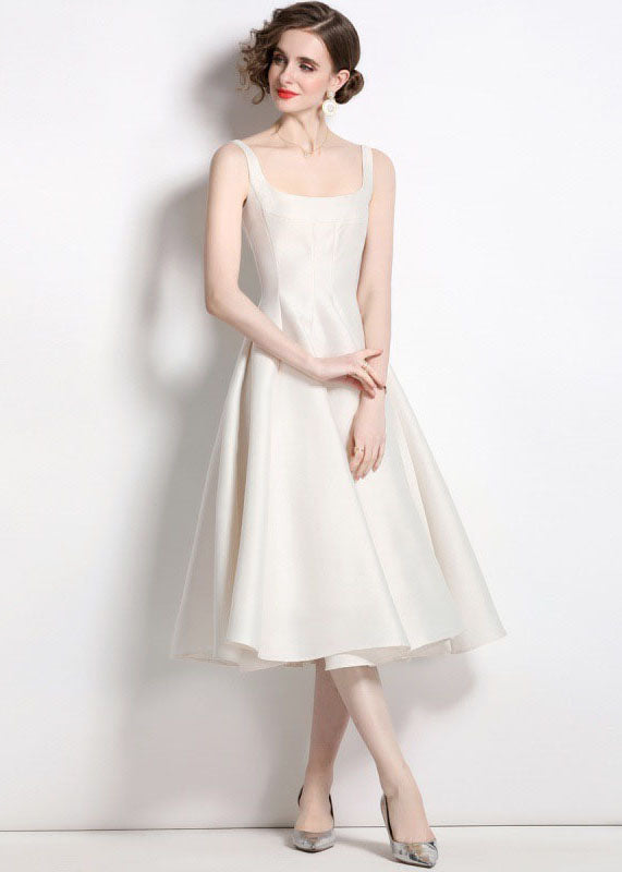 Satin Square Neck Sleeveless Box Pleat Fit and Flare A-Line Midi Dress - View 3