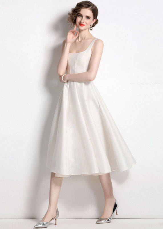 Satin Square Neck Sleeveless Box Pleat Fit and Flare A-Line Midi Dress - View 4