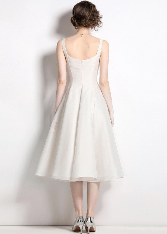 Satin Square Neck Sleeveless Box Pleat Fit and Flare A-Line Midi Dress - View 5