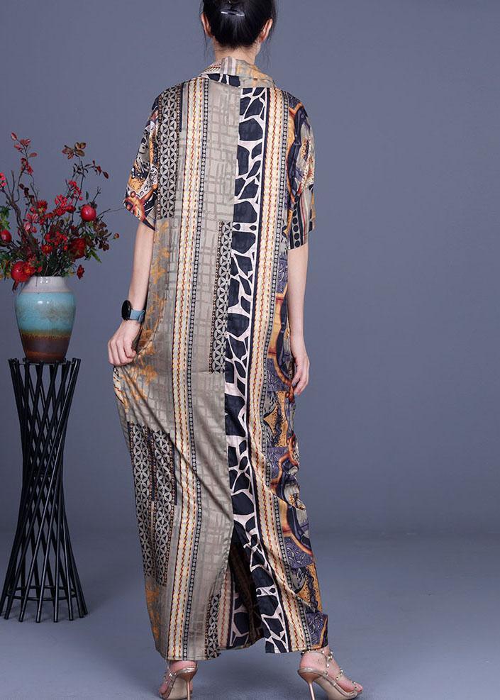 Patchwork Print V-Neck Short Sleeve Draped Wrap Oversized Maxi Dress - View 4