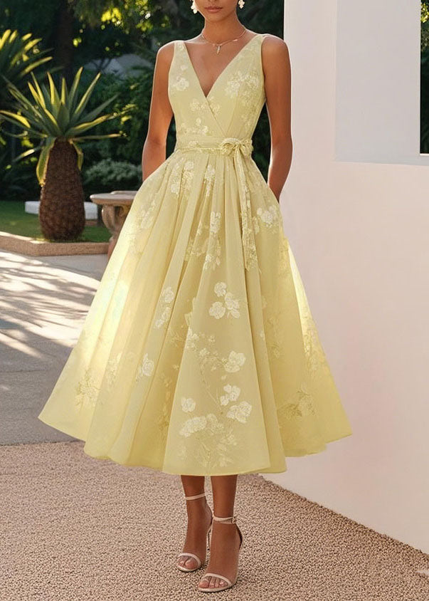 V-Neck Sleeveless Floral Print Belted A-Line Midi Dress 5