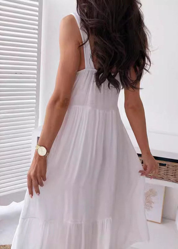White V Neck Lace Patchwork Cotton Spaghetti Strap Dress - View 3