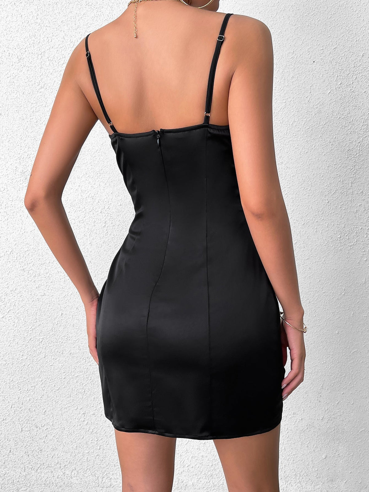 Bow Tie Front Satin Backless Cami Dress - View 2