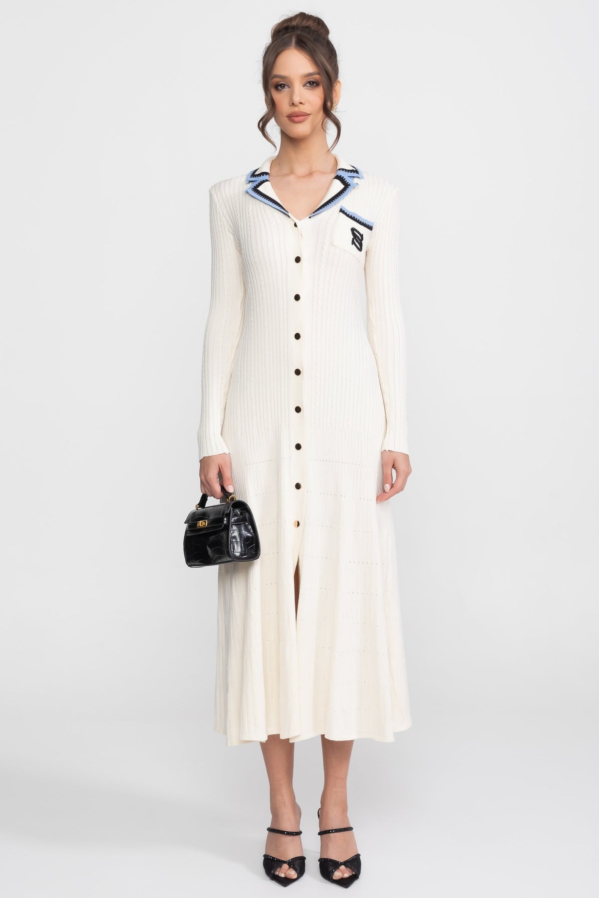 Long Sleeve Knit Midi Dress - Ivoire