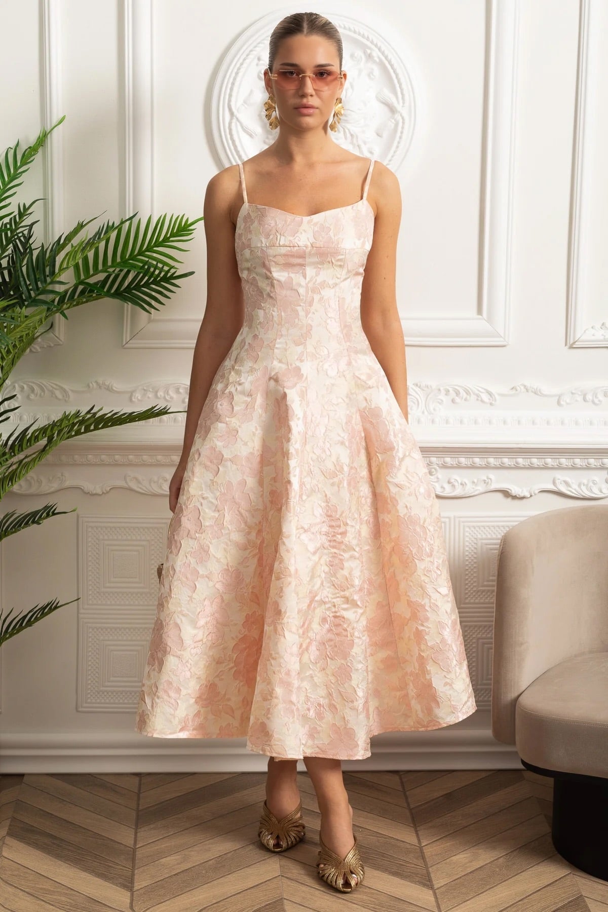Jacquard Midi Dress - Blush Pink