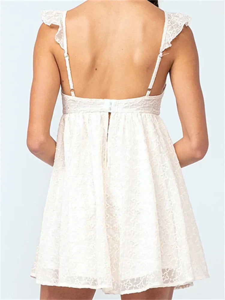 Floral Lace Sweetheart Ruffle Strap A-Line Mini Dress - View 5