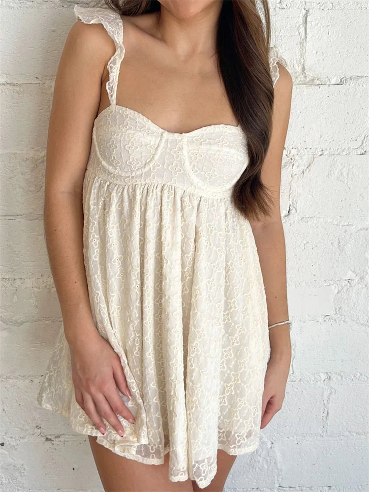 Floral Lace Sweetheart Ruffle Strap A-Line Mini Dress - View 2