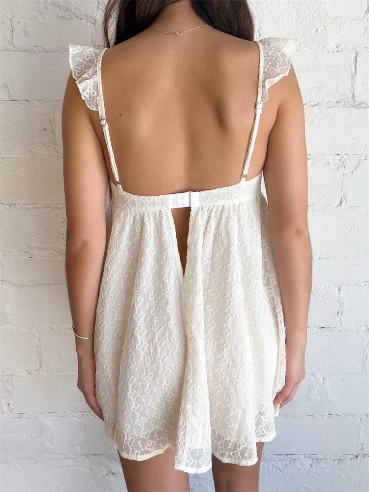 Floral Lace Sweetheart Ruffle Strap A-Line Mini Dress - View 3