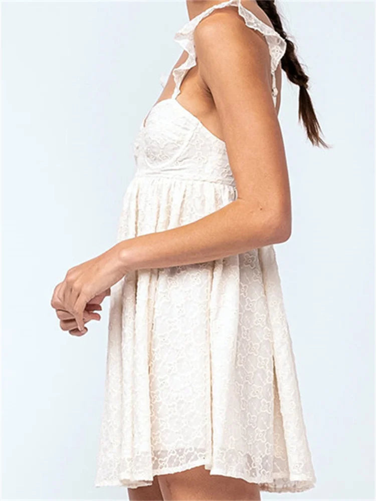 Floral Lace Sweetheart Ruffle Strap A-Line Mini Dress - View 6