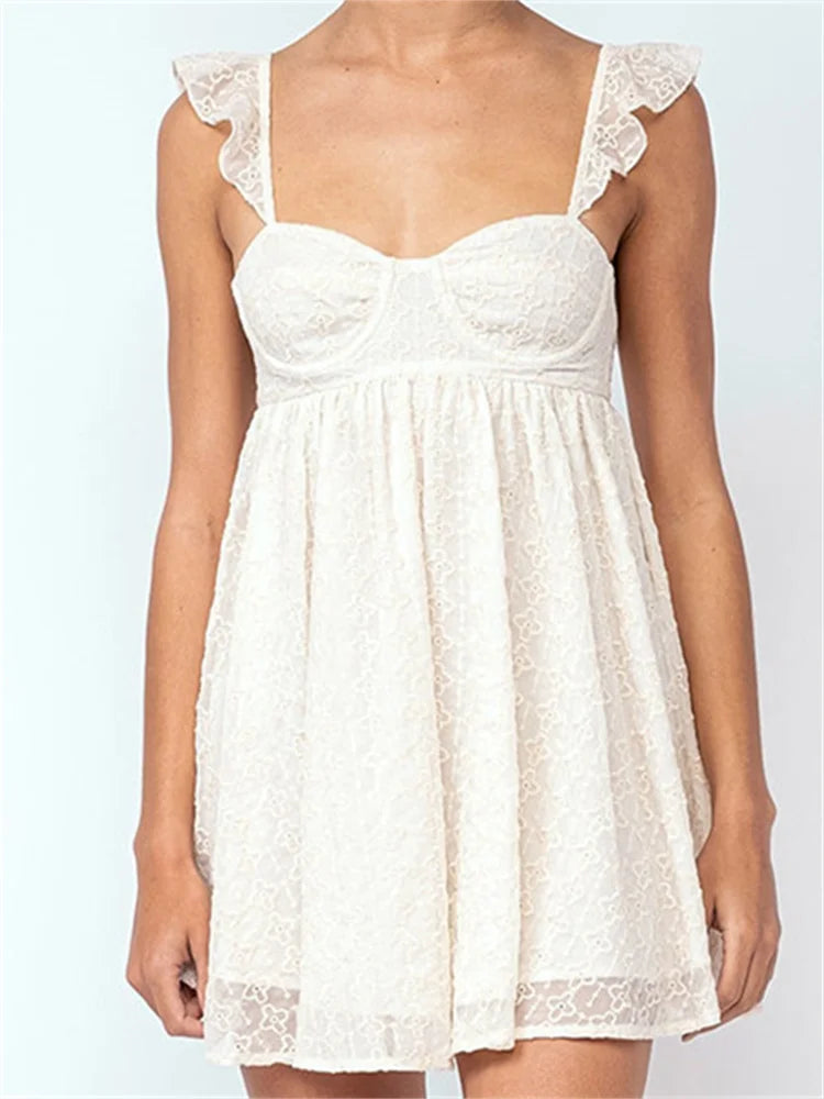 Floral Lace Sweetheart Ruffle Strap A-Line Mini Dress - View 4