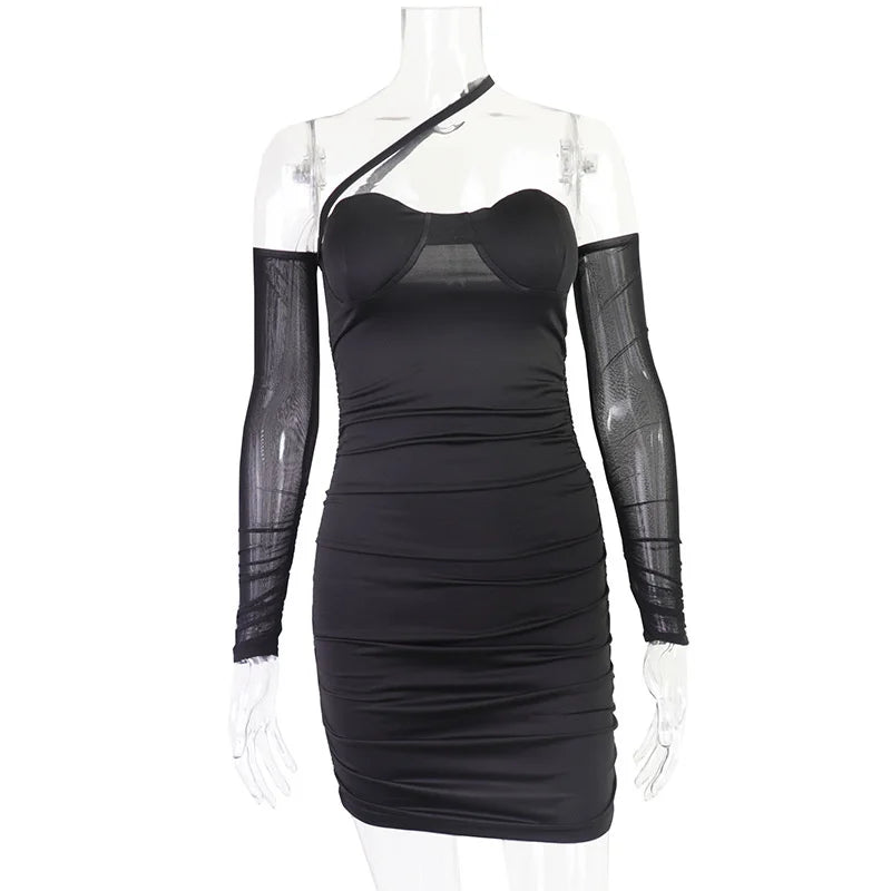 Black Mesh Long Sleeve Mini Dresses - View 5