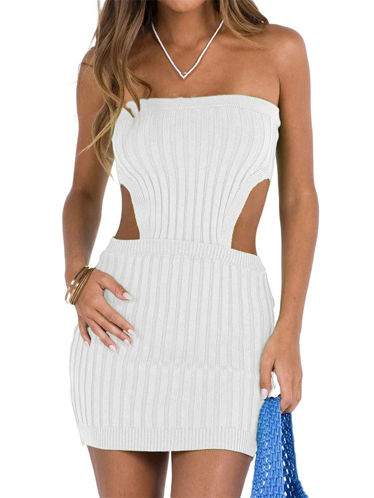 Knit Strapless Cut Out Bodycon Mini Dress - View 6