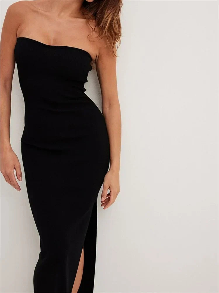 Backless Off-the-Shoulder Midi Dress