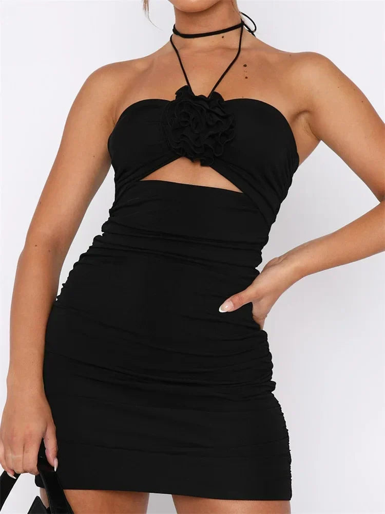 Patchwork Backless Off-Shoulder Mini Dress