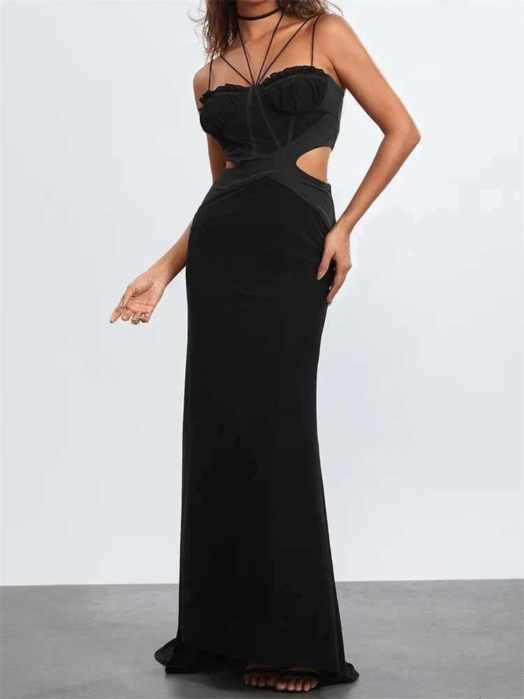 Strappy Sweetheart Corset Mesh Cut Out Mermaid Maxi Dress 4