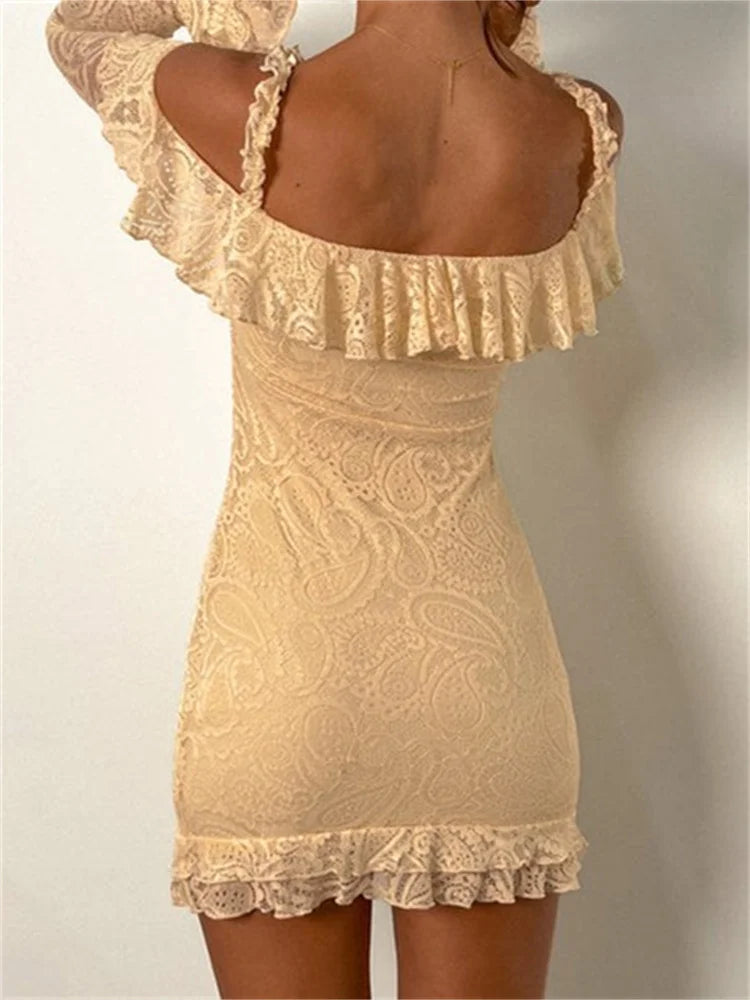 Romantic Lace OffShoulder Ruffled Mini Dresses - View 2