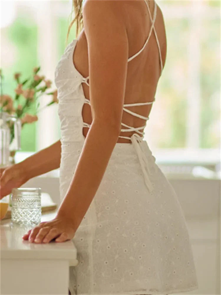 Sexy Summer Lace Crisscross Backless Mini Dresses - View 4
