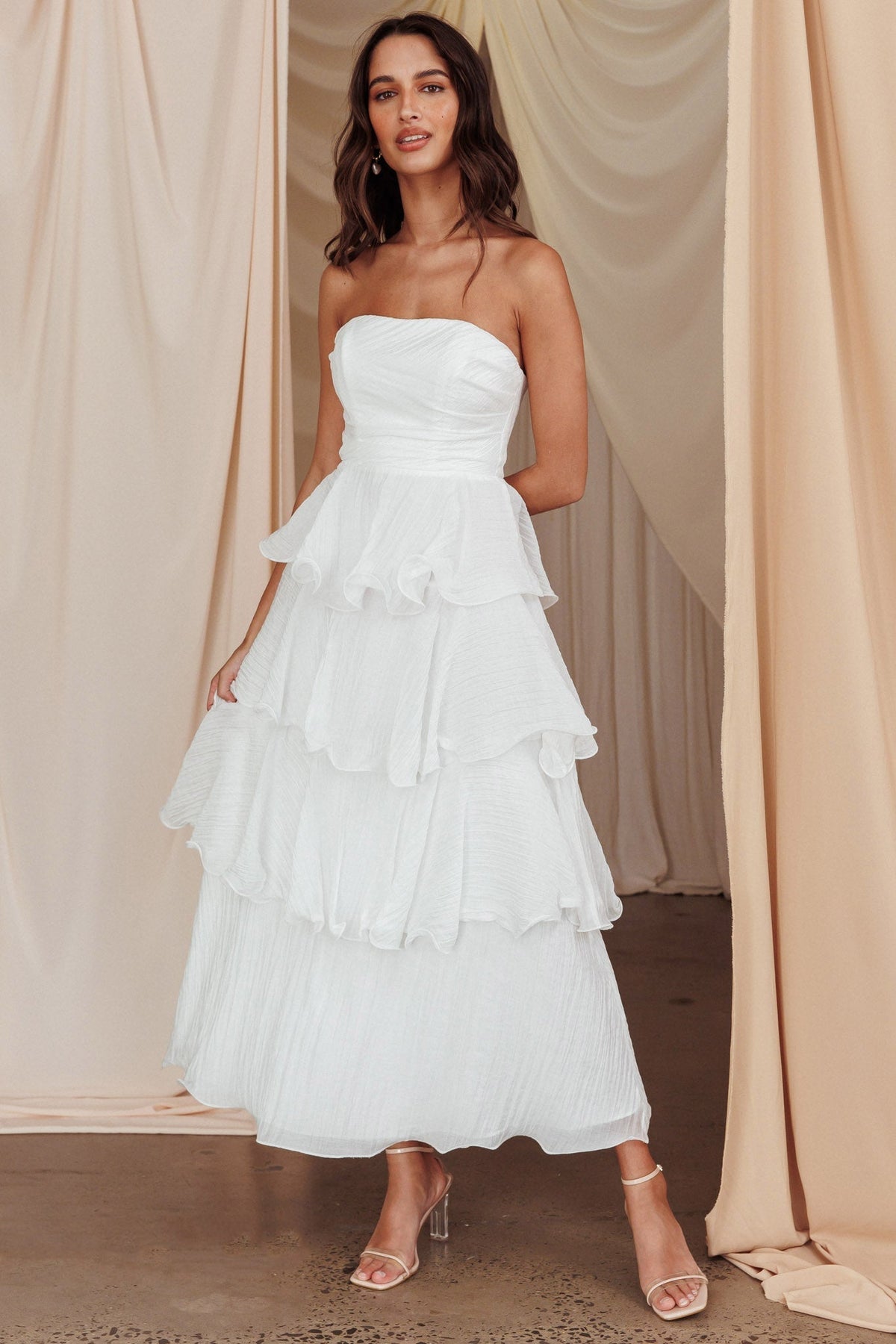 Strapless Ruffle Tiered Maxi Dress