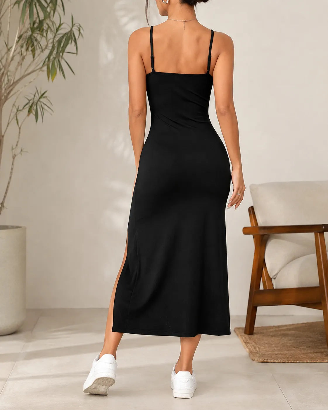 Floral Print Spaghetti Strap High Split Bodycon Midi Dress 3