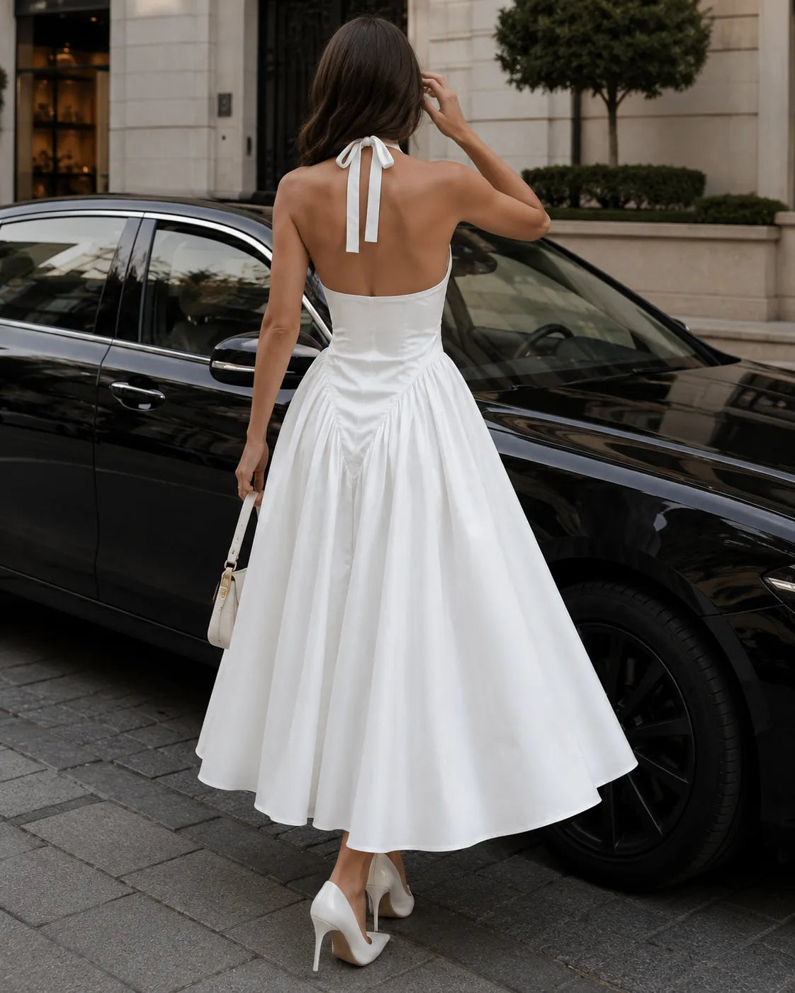 Halter Neck Deep V-Neck Fit and Flare Midi Dress Cocktail 3