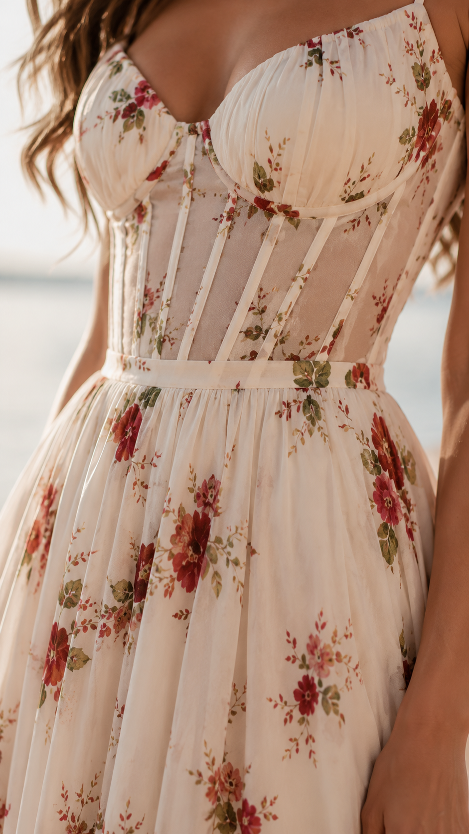 Floral Corset Bodice High Split Ruffle Hem Maxi Dress 4