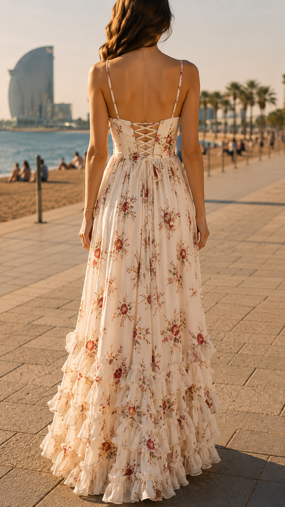 Floral Corset Bodice High Split Ruffle Hem Maxi Dress 2