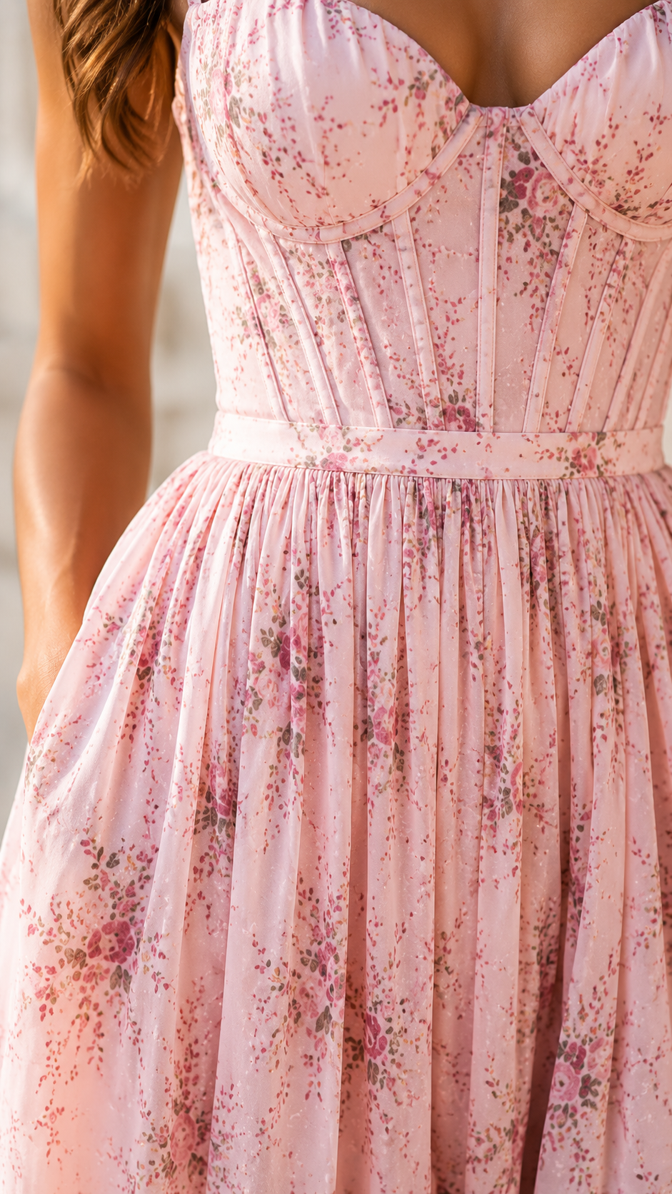 Floral Corset Bodice High Split Ruffle Hem Maxi Dress 9