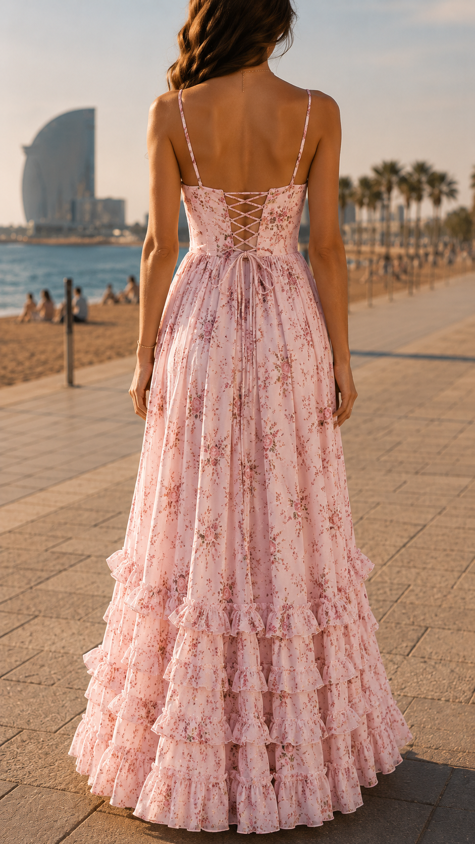 Floral Corset Bodice High Split Ruffle Hem Maxi Dress 7