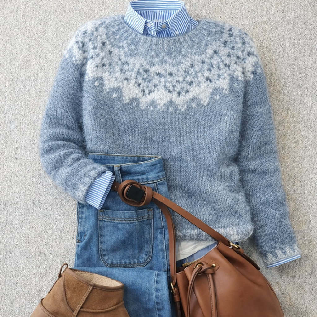 Fair Isle Crew Neck Knit Sweater