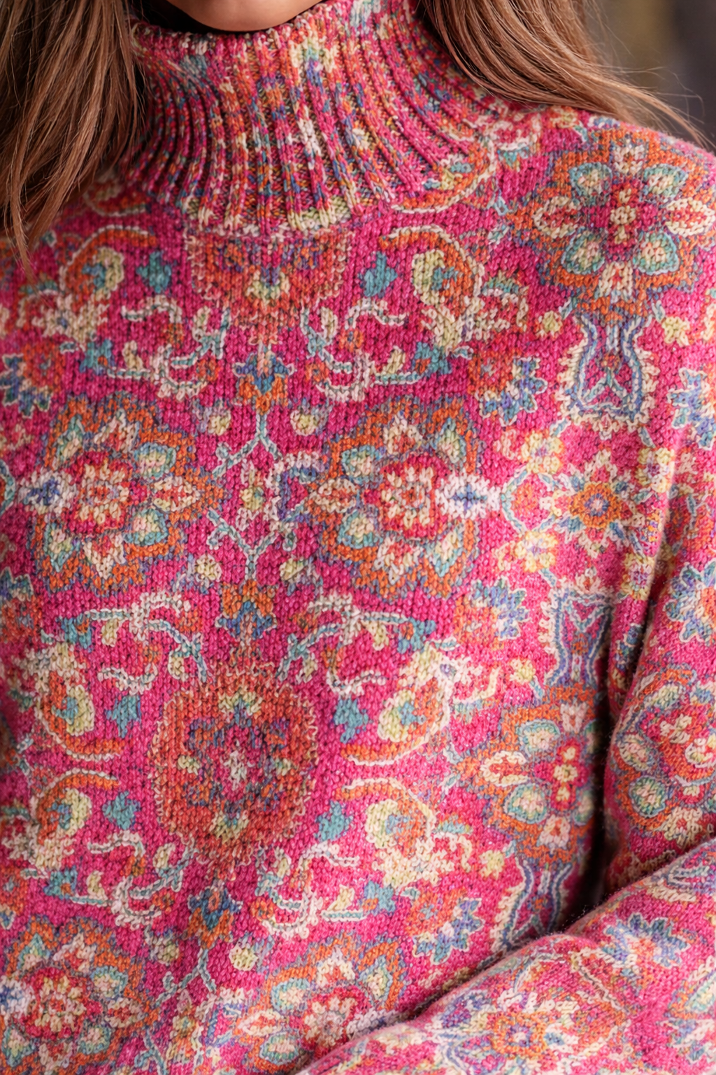 Paisley Print Turtleneck Oversized Sweater 4