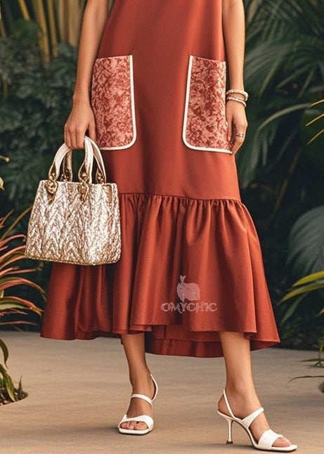 Jacquard Patch Pocket Crew Neck Sleeveless Tiered Midi Dress - View 4