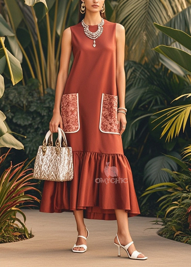 Jacquard Patch Pocket Crew Neck Sleeveless Tiered Midi Dress - View 5