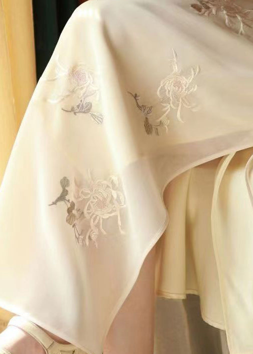 Embroidered Floral Mandarin Collar Bell Sleeve Sheer Midi Dress - View 4