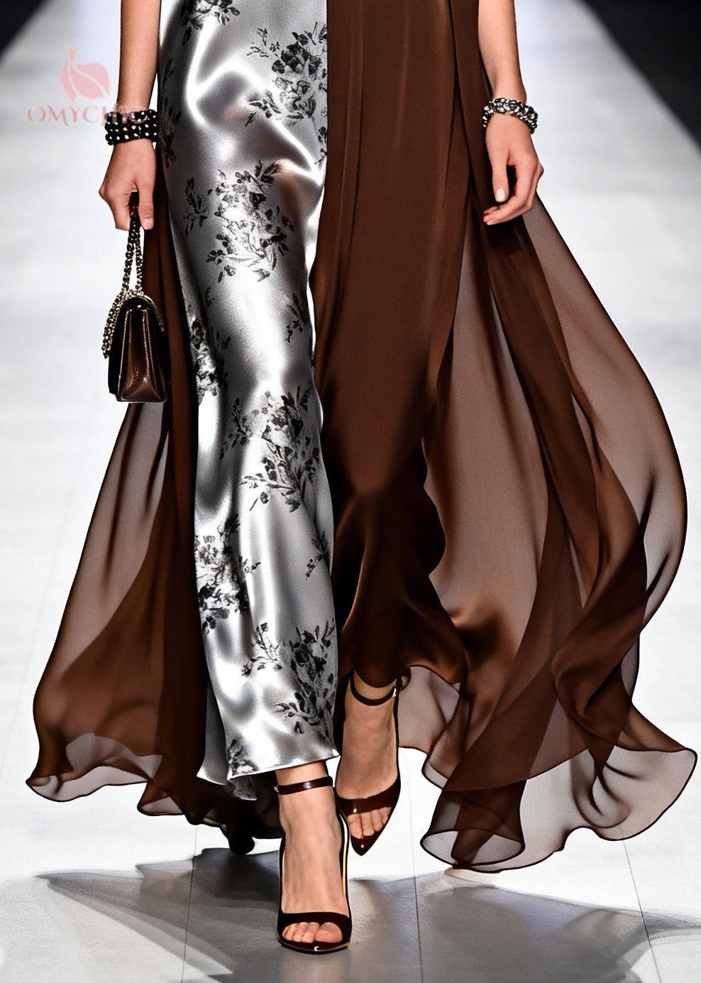 Floral Print Satin Deep V-Neck Sleeveless Split Panel Maxi Gown - View 4