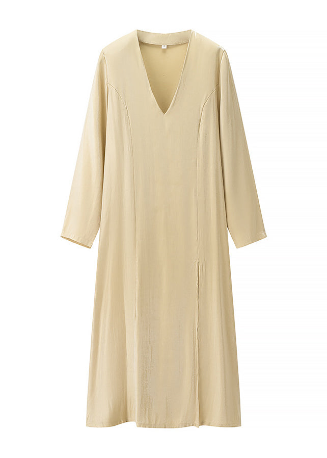 Metallic Satin Deep V-Neck Padded Shoulder Long Sleeve Maxi Gown - View 4