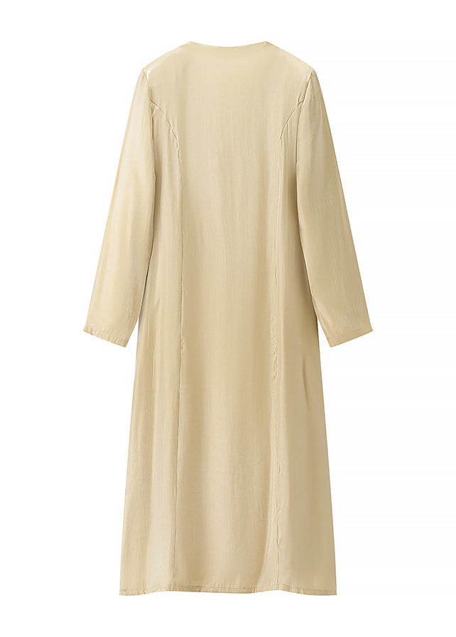 Metallic Satin Deep V-Neck Padded Shoulder Long Sleeve Maxi Gown - View 5