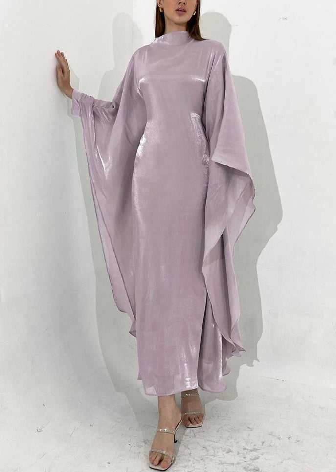 Metallic Organza Cape Sleeve Mock Neck Maxi Gown - View 2