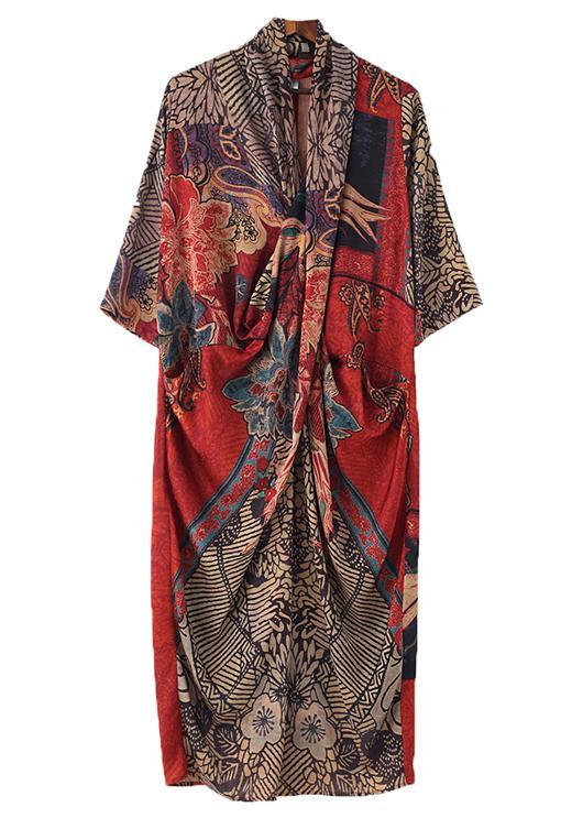 Floral V-Neck Long Sleeve Chiffon Kaftan Maxi Dress - View 4
