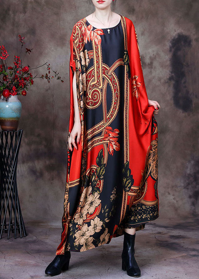 Oversized Floral Print Kaftan Round Neck Batwing Sleeve Maxi Dress - View 2