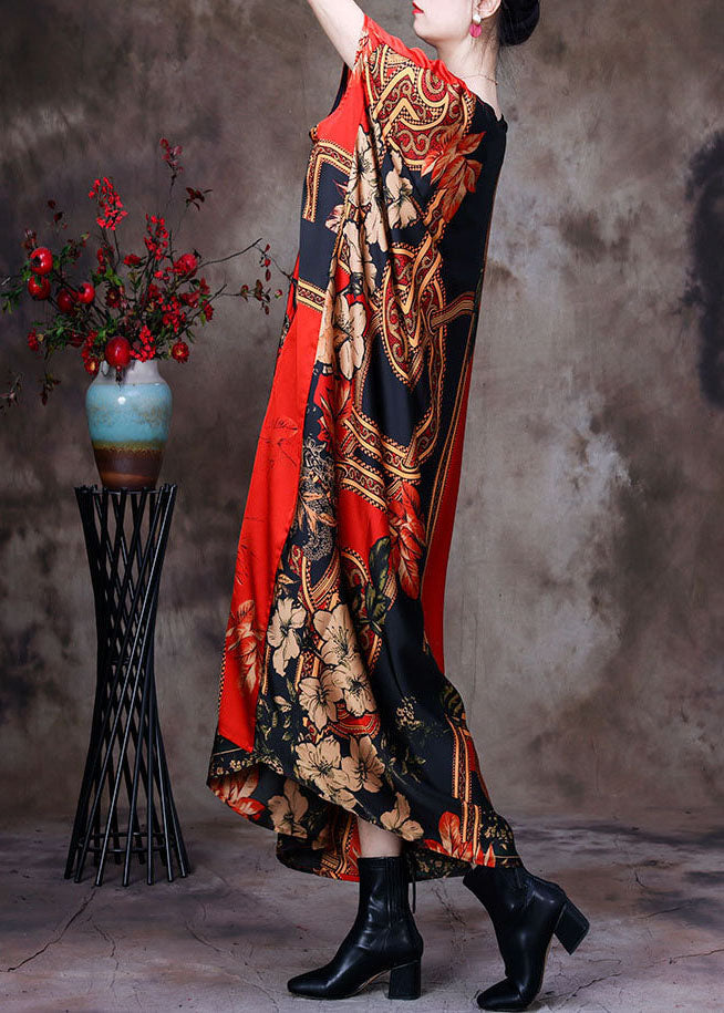 Oversized Floral Print Kaftan Round Neck Batwing Sleeve Maxi Dress - View 3