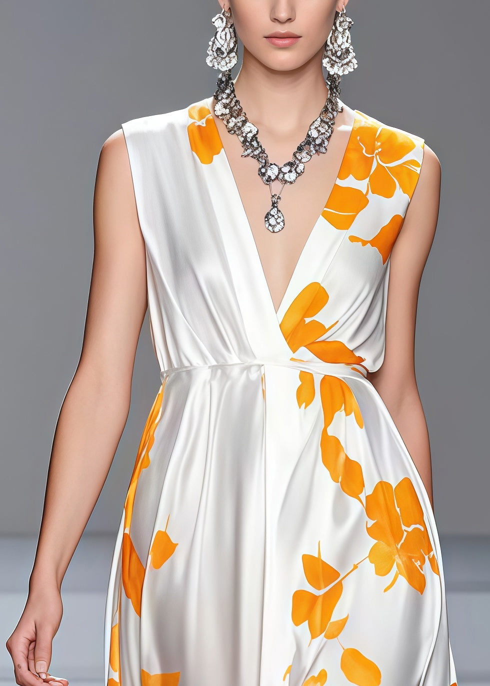 Floral Print Deep V-Neck Sleeveless Empire Waist A-Line Maxi Dress - View 2