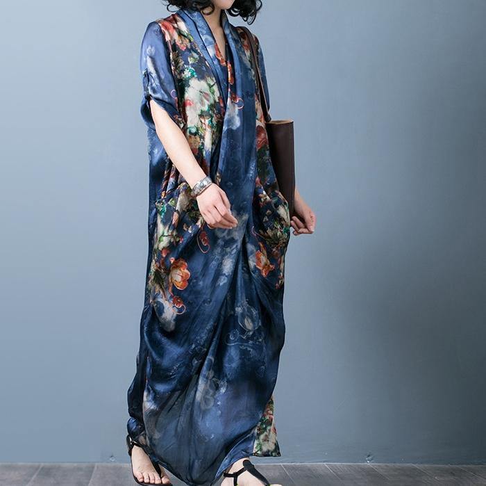Floral Print Wrap V-Neck Patch Pocket Oversized Maxi Dress - View 3
