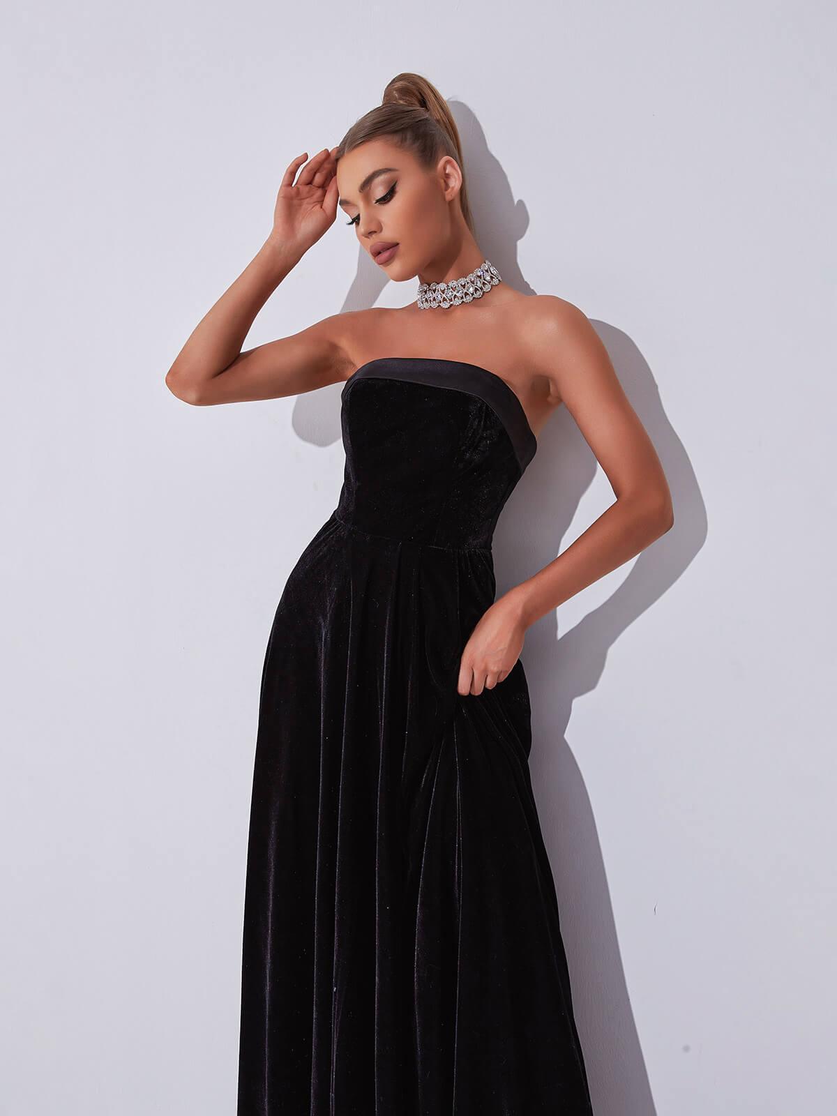 Colleen Velvet Strapless Maxi Dress - View 5