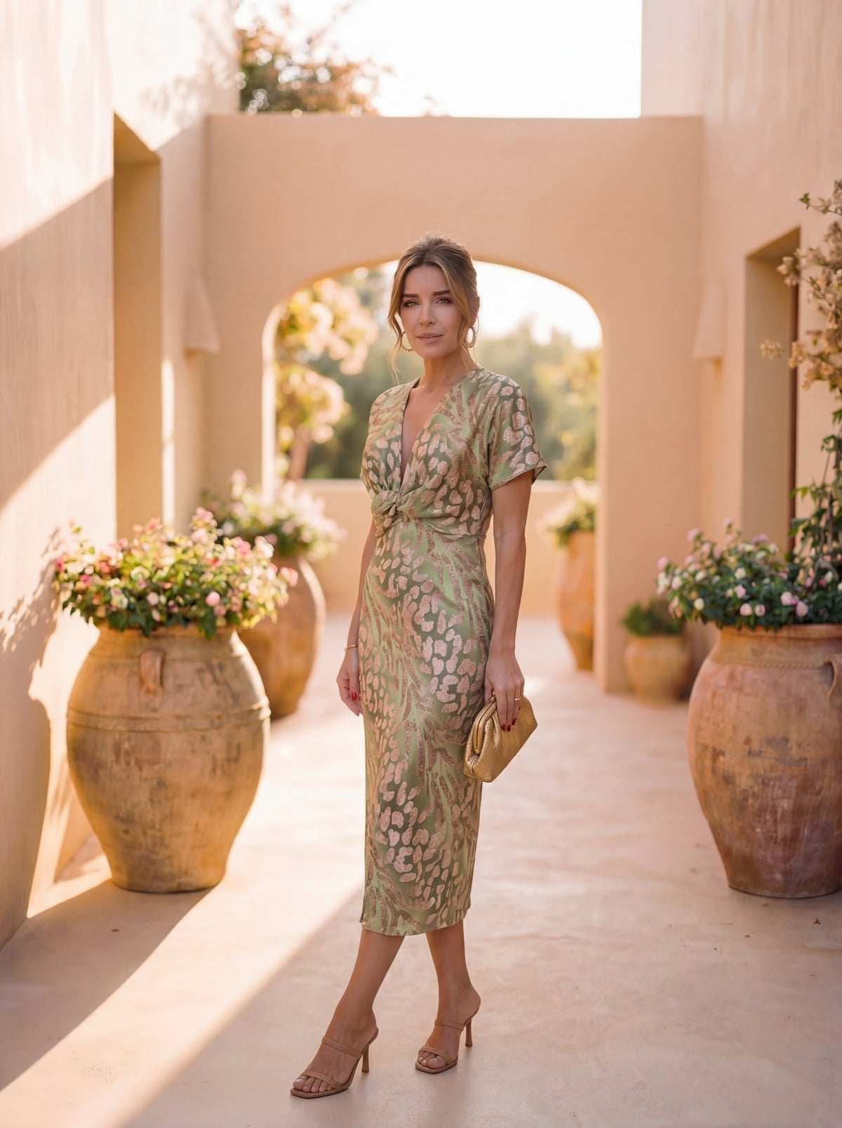 Animal Print V-Neck Short Sleeve Twist Front Midi Dress 2