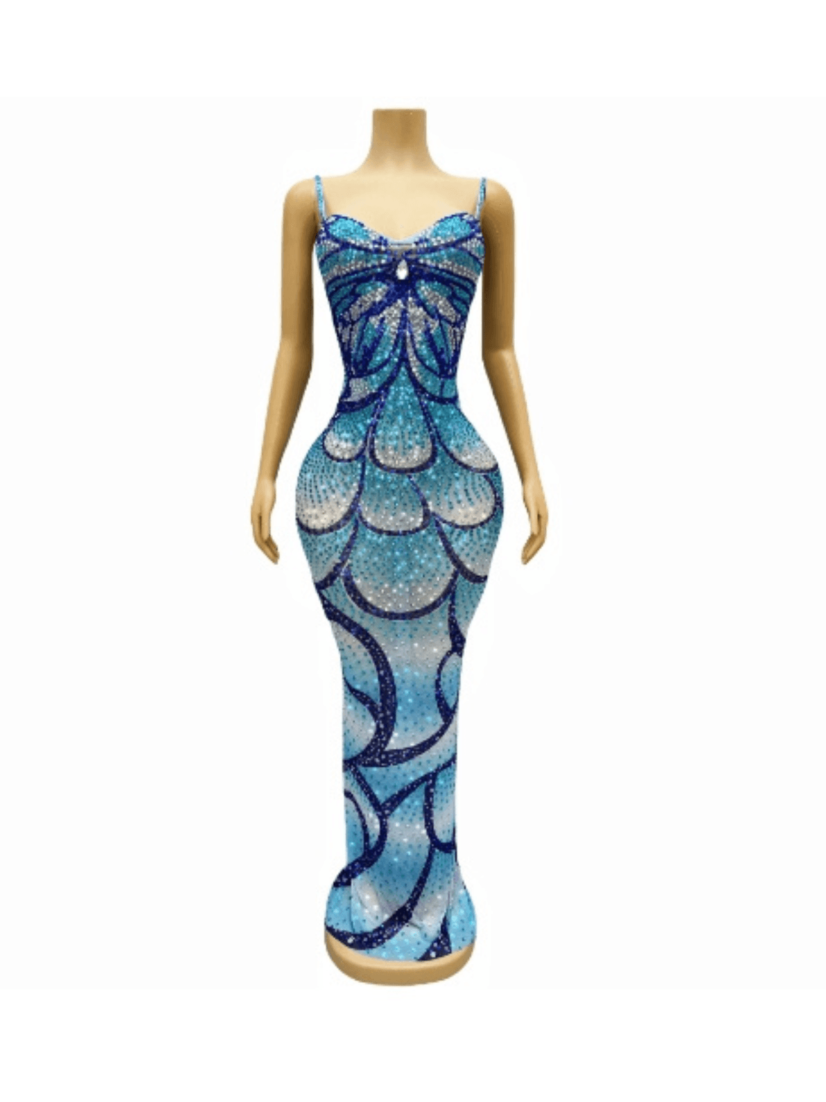 Crystal Embellished Spaghetti Strap Sweetheart Mermaid Maxi Gown - View 7