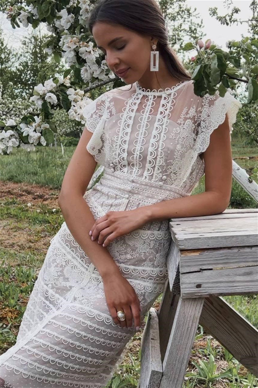 Floral Embroidered Mesh Cap Sleeve Midi Dress - View 7